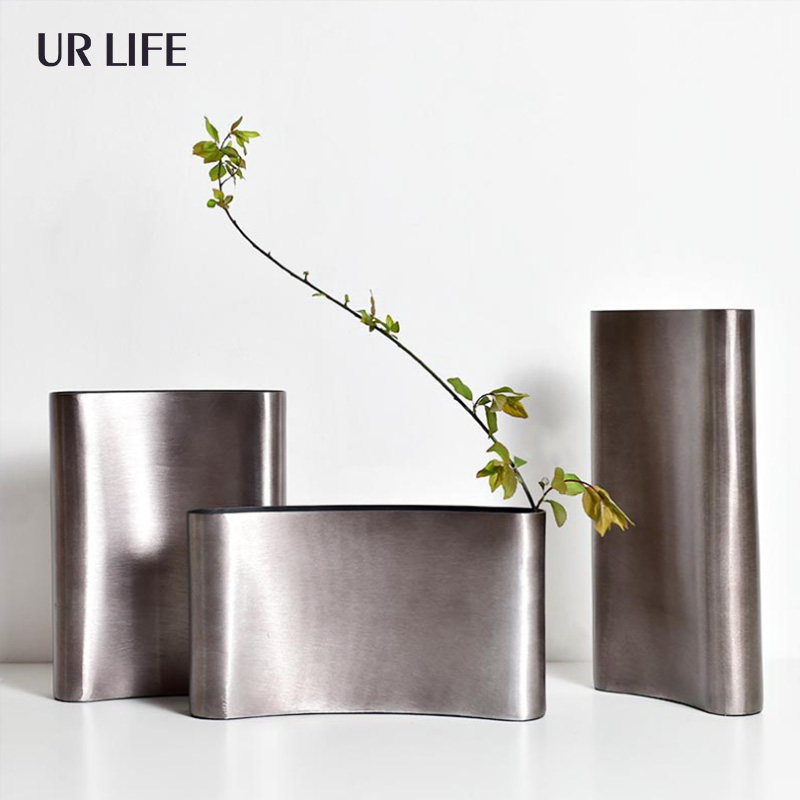 urlife new Chinese black matt aluminum arc metal florist living room Xuanguan vase Home Decorative Pendulum