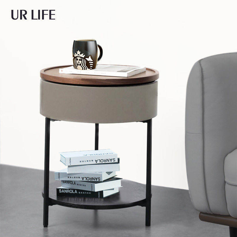 urlife Nordic minimalist round walnuts sofa edge Several side cabinet livingroom Sliding small round table Idea bed head cabinet
