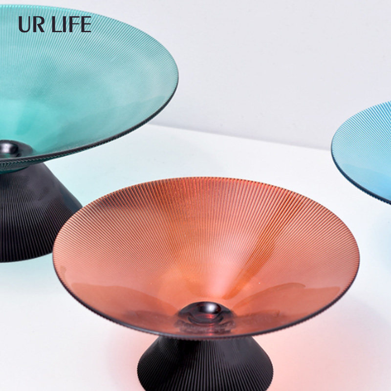urlife minimalist Nordic stained glass high-footed fruit plate decoration living room coffee table dining table model room ins