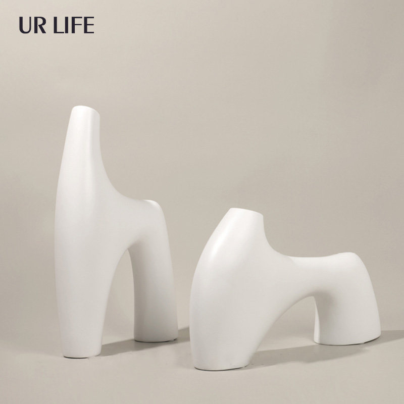 Urlife Modern Nordic Minimal Abstract Summary Room White Flower Restaurant Living Room Decorated Vase