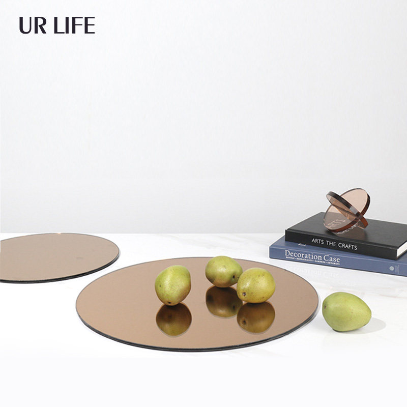 urlife modern minimalist light luxury silver mirror metal round tray decoration model room desktop soft decoration