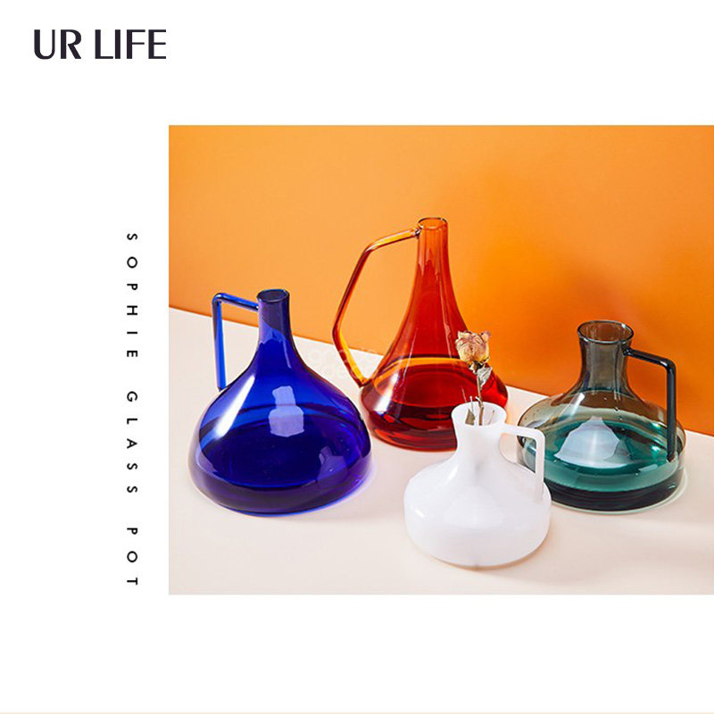 Urlife Simple Amber Baub Blue Mattle Vase Vase Vase Vase in Coffee Shop Homestay Sample Room