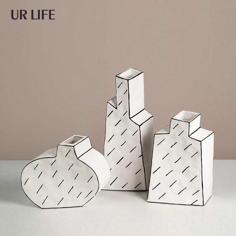 Urlife Modern Rain Black and White Vase Vase Vase Camera Room Abstract Geometric Flower Accessories
