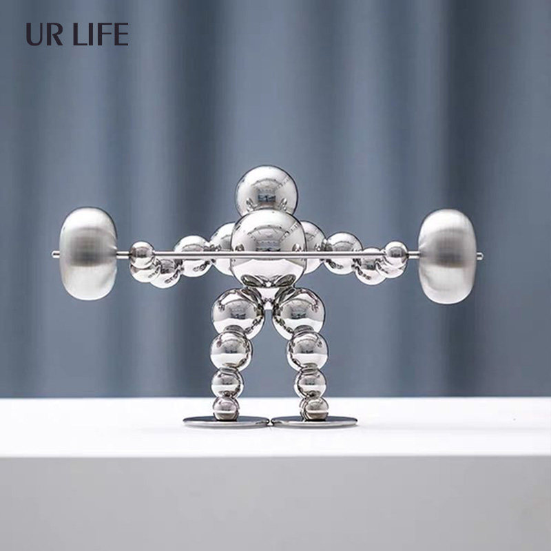 Urlife silver stainless steel weight lifting figures decorated abstract art simply sculpture mixed