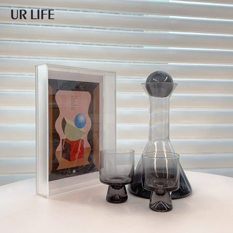 urlife brief modern tobacco grey transparent glass wine with table kettle wine glass-like plate room adornment