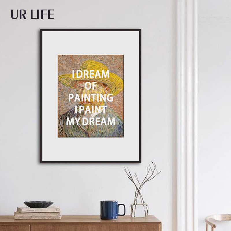 urlife Van Gogh self-portrait hanging painting wall decoration minimalist spray-painted modern sofa art murals ins abstract characters