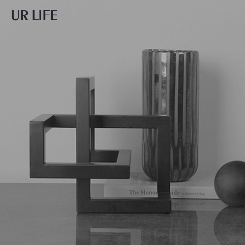 urlife minimalist modern geometric staggered abstract black metal decoration home desktop soft decoration model room