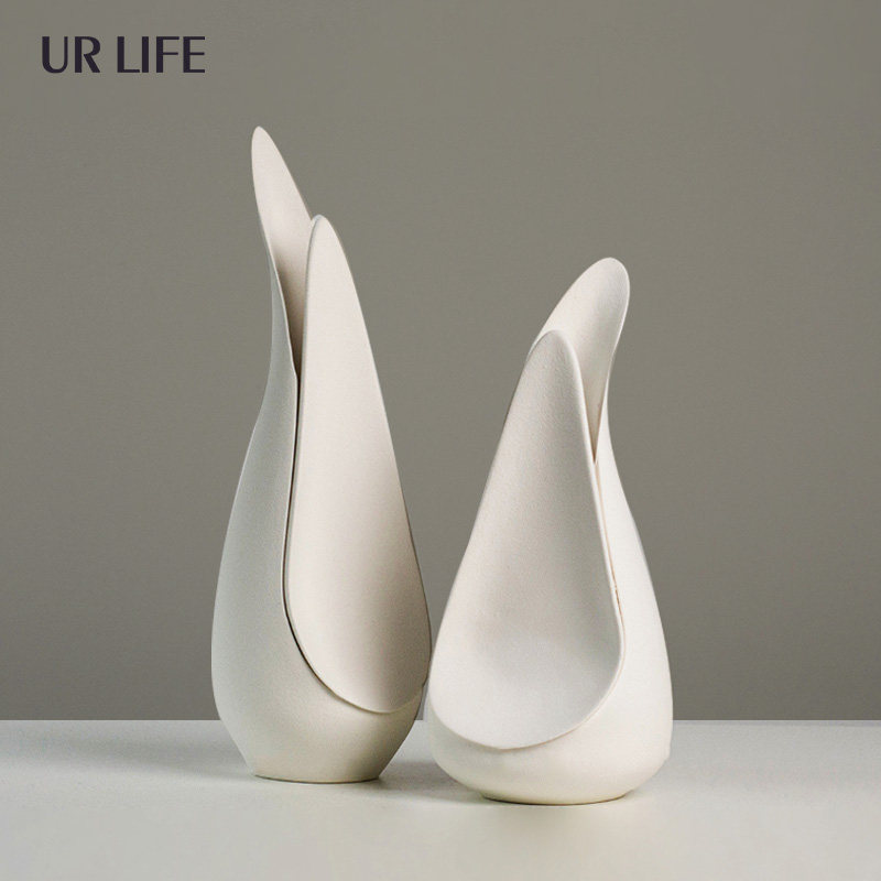 Urlife models Modern minimal bud white ceramic flower restaurant parlour vase flower garden