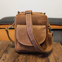 Mens Shoulder Messenger Bag Leather Small Satchel Bag Retro Handmade Crazy Horse Leather Mens Bag First Layer Leather Small Handbag