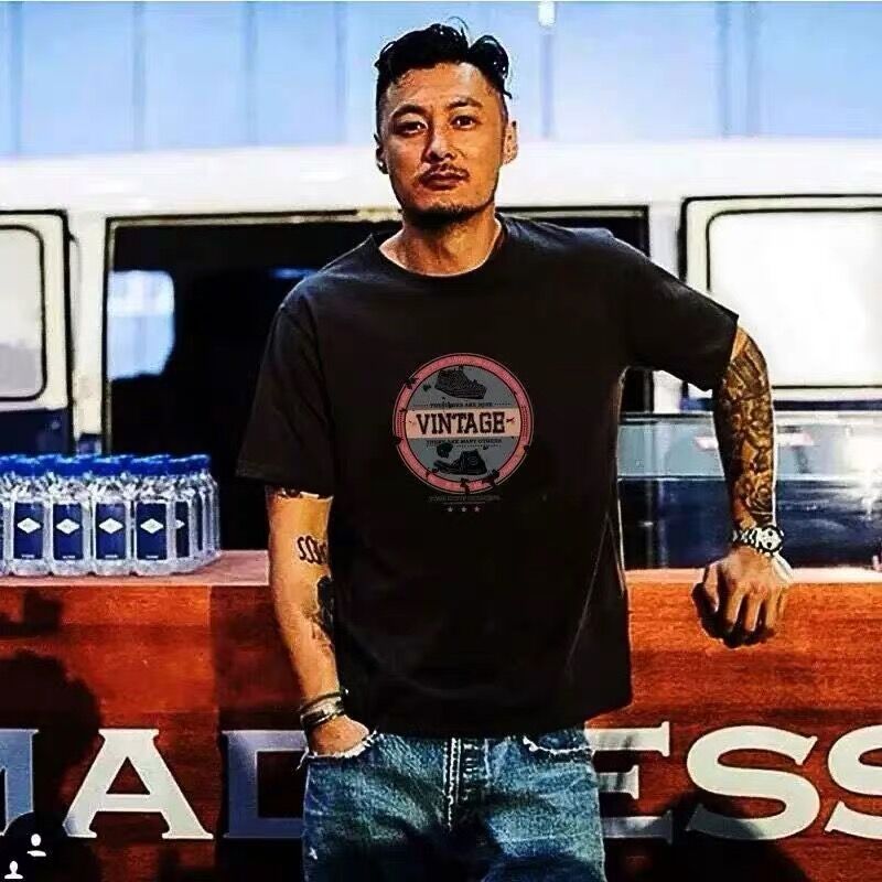 Yu Wenle tide card port Wind T-shirt for men 2022 new summer pure cotton loose half sleeve trend jacket short sleeve T-shirt