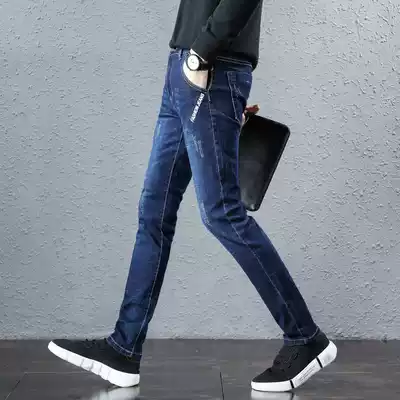 Tide brand light blue jeans men slim pipe pants 2021 new men Korean version of the trend Joker straight pants