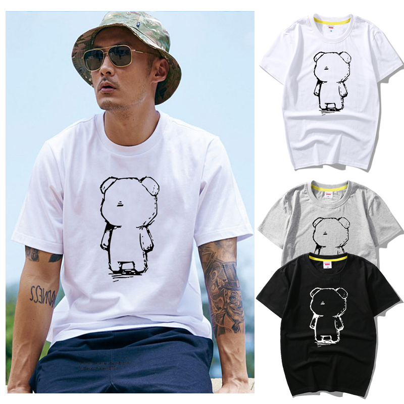Tide brand new Hong Kong style Shawn Yue cartoon bear short-sleeved t-shirt men's half-sleeved Korean version ins trend couple bottoming shirt