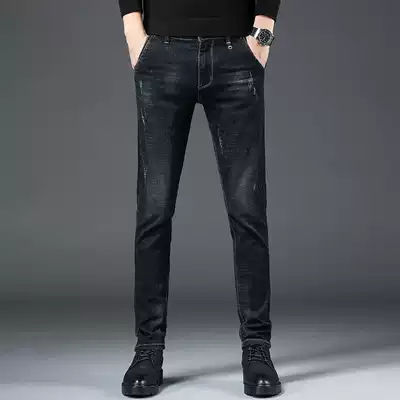 Tide brand black jeans men 2021 autumn Korean version of men's elastic slim pipe pants casual straight trousers