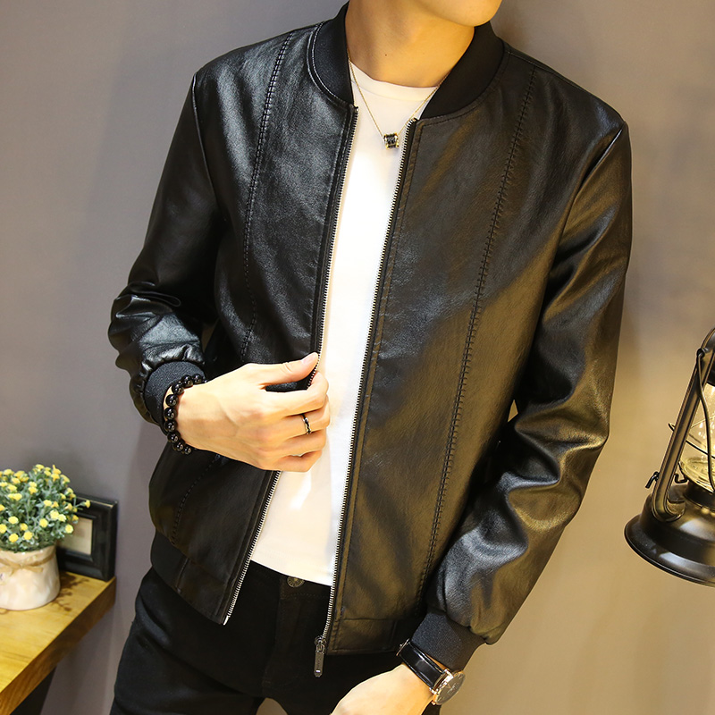 Leather leather men's slim Korean version of the trend handsome men's bomber jacket trend brand youth casual jacket men
