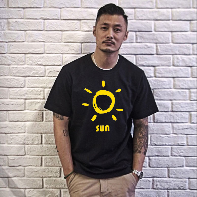 Hong Kong Tide Card Harbor Wind Yu Wenle Short Sleeve Male Sun Printed Round Collar Couple Half Sleeve Pure Cotton Big Size Beach T-shirt