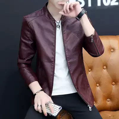 Tide brand leather jacket men's leather coat tide Korean version of slim 2021 Spring and Autumn New handsome versatile men's leather jacket