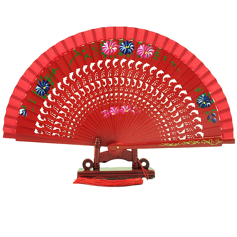 Open and close Shunking double sided Spanish fan solid wood fan Fractured Fan Hand-painted Red Fan Flag Gown Walking Show Dance Fan Show