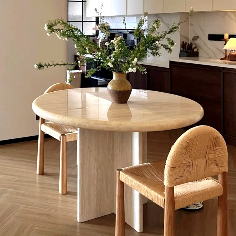 Wabi-Sabi Style Natural Travertine Dining Table Oval Marble Dining Table for Home Small Apartment Stone Luxury Stone Vintage Round Table Wabi-Sabi Style Natural Travertine Dining Table Oval Marble Dining Table for Home Small Apartment Stone Luxury Stone Vintage Round Table