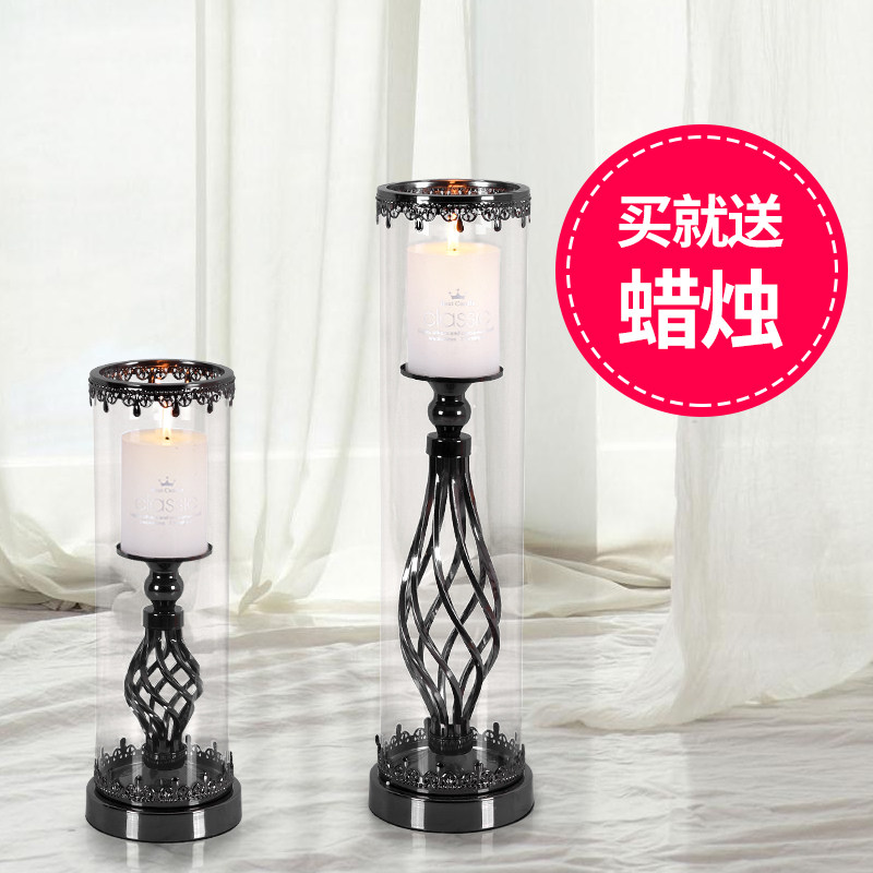 European-style wrought iron dining table candlestick ornaments Nordic romantic simple modern western food luxury glass creative candle holder