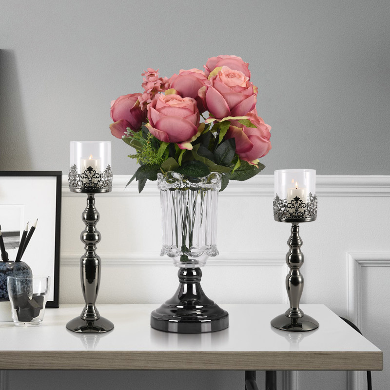 Candlestick ornaments light luxury candlelight dinner French Nordic romantic retro Western American dining table vase candle holder