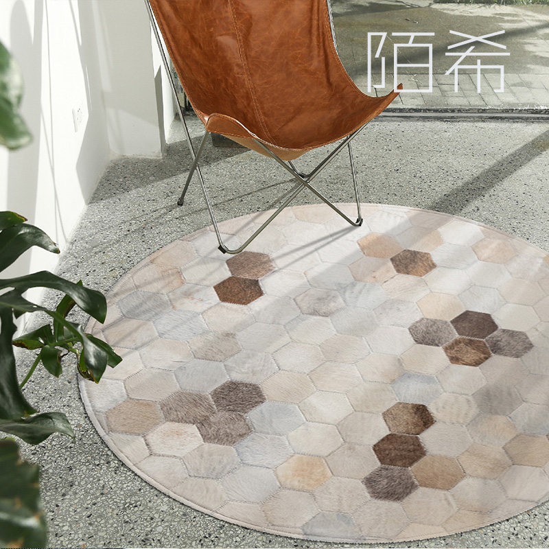 Brazil imported handmade stitching cowhide carpet custom round living room foyer study factory computer chair carpet
