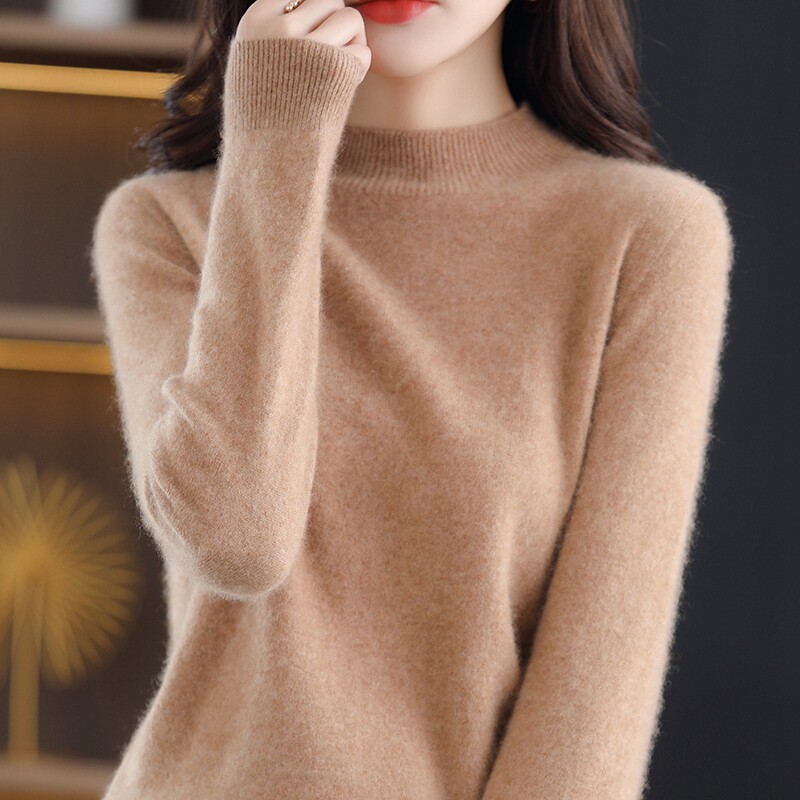 Goat sweatshirt woman 100 pure wool loose semi-high collar bottom internal hitch headliner seamless garment long sleeve seamless