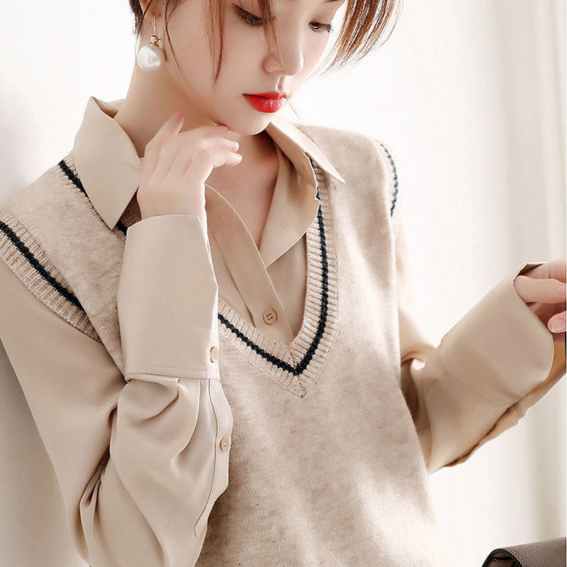 Spring Autumn Knit Cashmere Vest Woman Autumn Winter Outfitting Fashion Vest Kan Shoulder Sweater College Wind Outside of Splicing Waistcoat