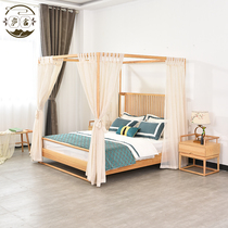 New Chinese style canopy bed solid wood four-poster bed 1 8 meters 1 5 meters ash wood color antique B&B furniture customization