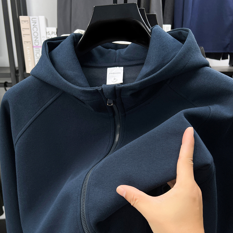 Outlet Genuine 100% Cotton Men's Sweatshirt Hooded Cardigan Casual Jacket Top Men's Solid Color Plus Size