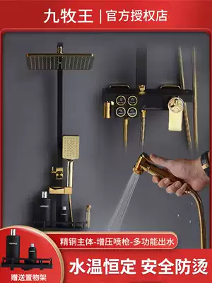 JOMOW All copper black shower set type thermostatic bathroom wall-mounted lifting shower booster nozzle