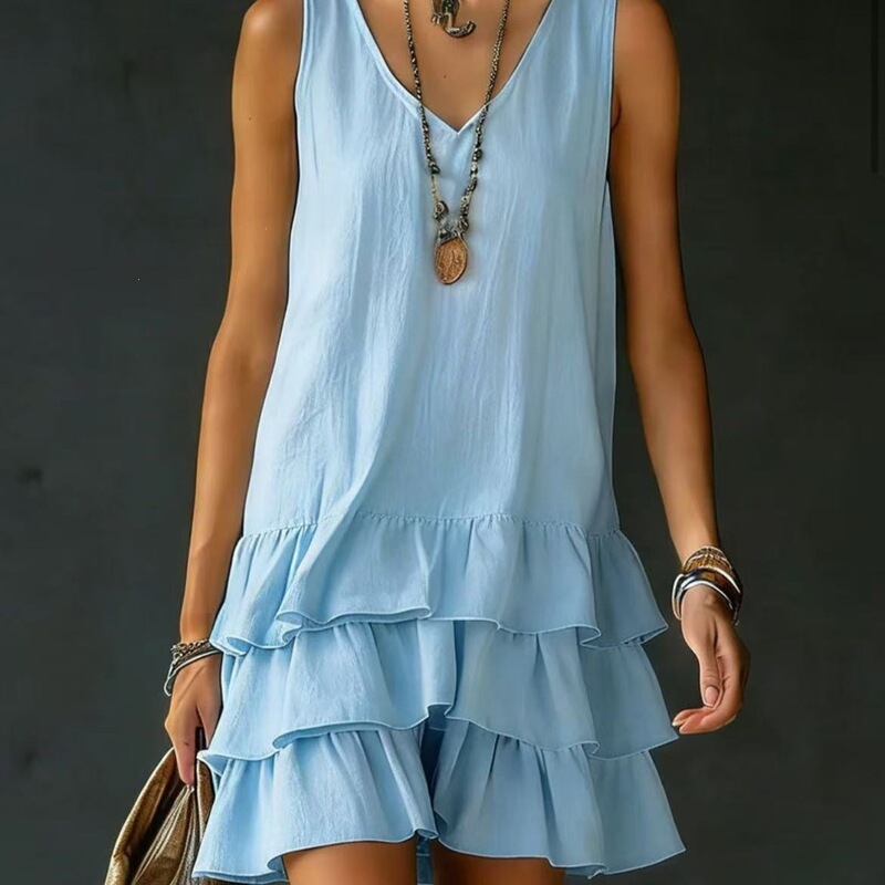 Foreign Trade Amazon Independent Site Spring and Summer Fashion Women's Loose Sleeveless V-Neck Casual Solid Color Side Pocket Tank Dress Foreign Trade Amazon Independent Site Spring and Summer Fashion Women's Loose Sleeveless V-Neck Casual Solid Color Side Pocket Tank Dress
