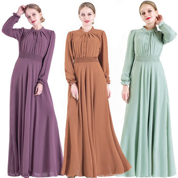 New temperament chiffon large swing long-sleeved elastic waist gauze skirt European and American dress