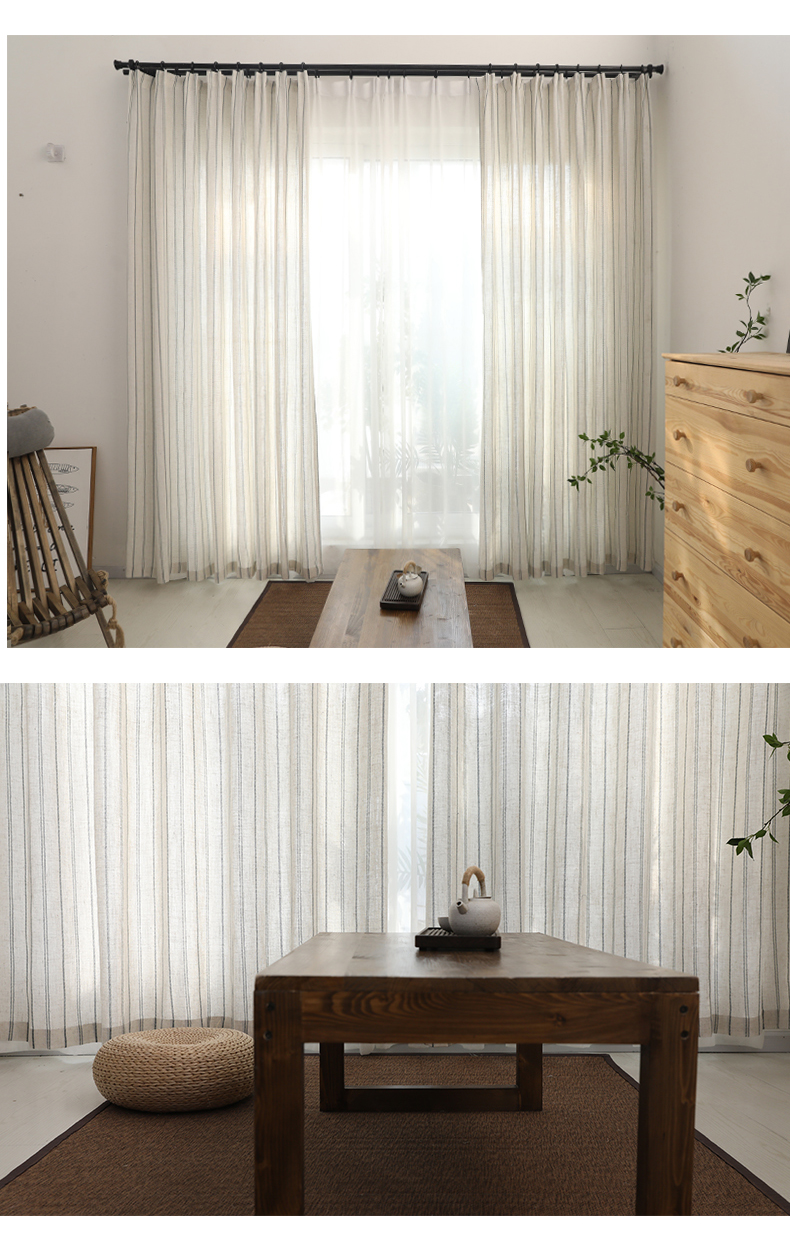Bắc Âu hiện đại tối giản sọc bông rèm cửa rèm hoàn thành phòng ngủ tùy chỉnh phòng khách sàn đến trần lanh lanh - Phụ kiện rèm cửa thanh ray trượt treo rèm
