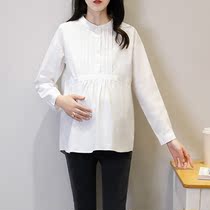 Pregnant Woman Shirt Spring Dress New Big Code Loose Long Sleeve 100 Hitch Professional Blouse Fashion White Pure Cotton Tooling Shirt