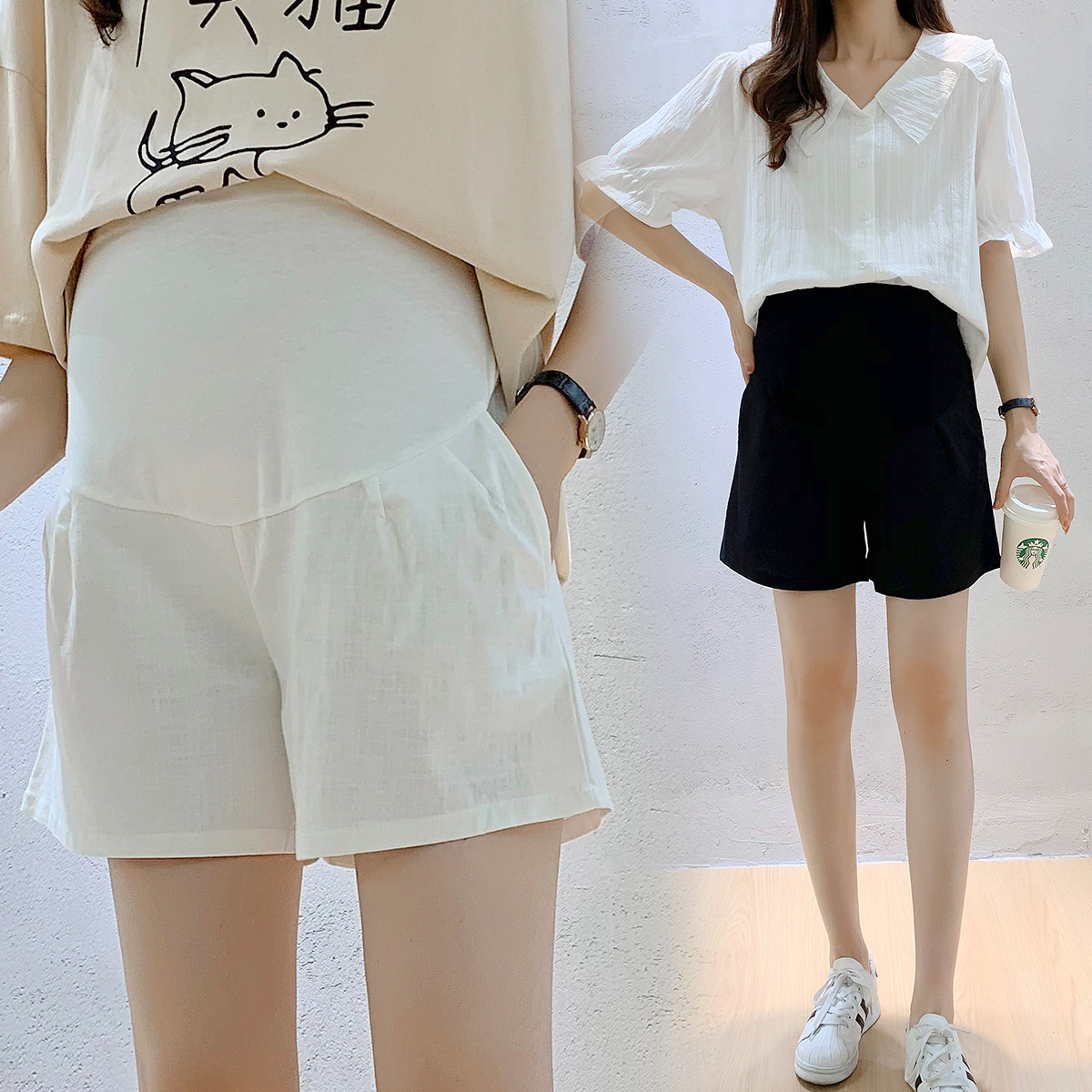 Pregnant women shorts summer thin section maternity pants casual cotton linen outer wear fashion loose safety pants support belly underwear