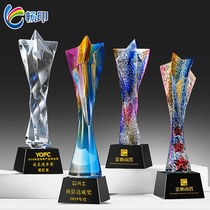  Creative new symphony crystal trophy Custom-made lettering Quarterly annual excellent employee team competition award