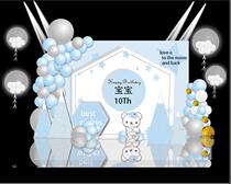 A23 Blue Ins brief about Little Bear Bears Birthday Party Full Moons Stage Greeting Background AI Material Template