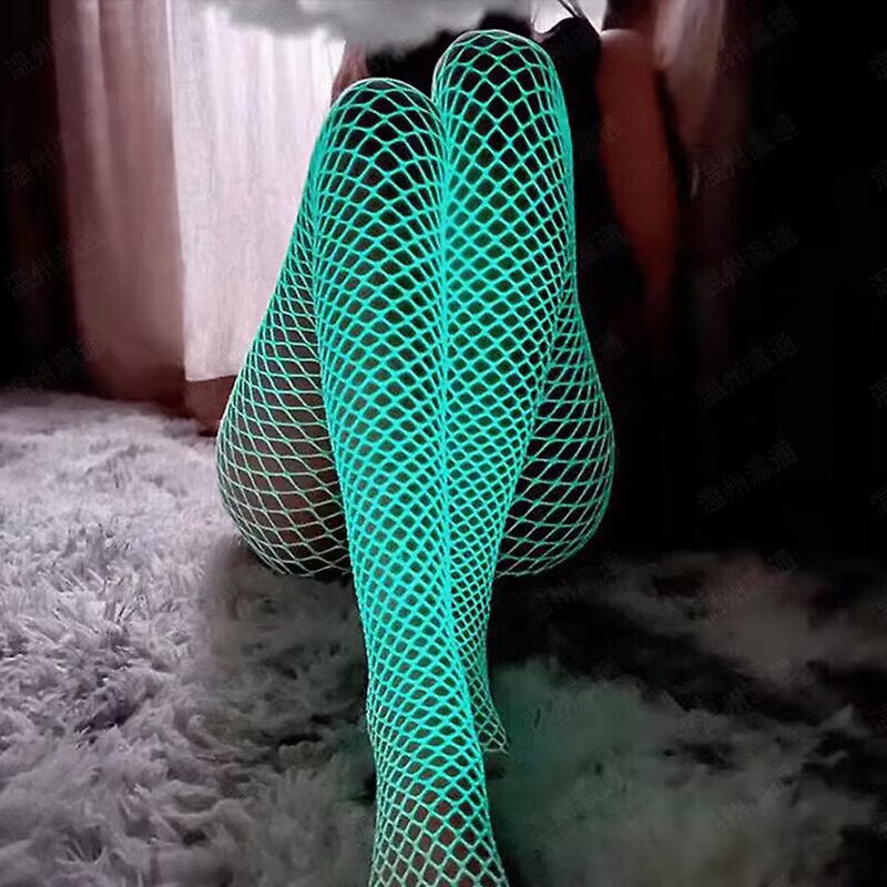 Glow-In-The-Dark Stockings, Sexy Luminous Socks, Fishnet Slimming Socks, Bar-Style Hollow-Out White Fluorescent Sexy Women's Fishnet Stockings.