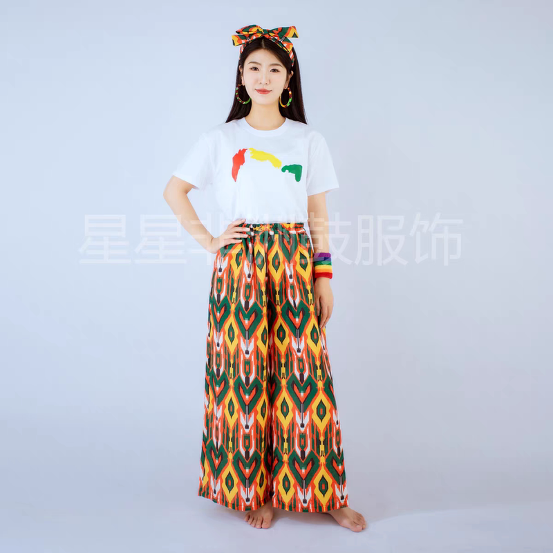 2025 New African Drum Performance Clothing Set Ethnic Style Unisex Casual Large Size Wide-Leg Pants