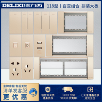 De Force West 118 Type Switch Socket Six Holes Nine Holes twelve Holes Five Holes 23 Inserts Usb Combined Module Champagne Gold
