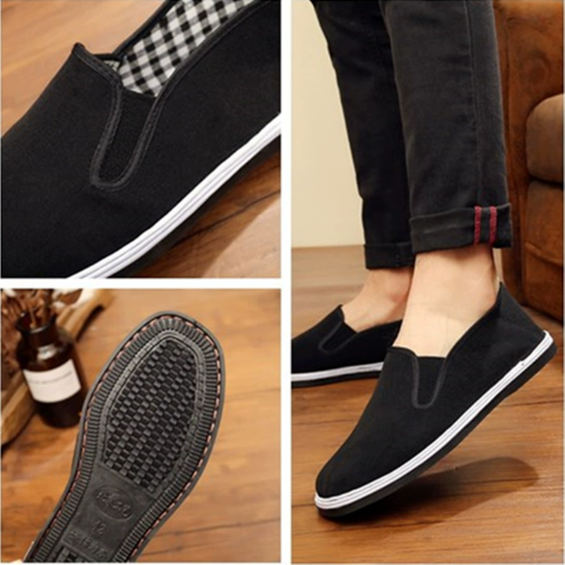Giày đế bằng phẳng Giày nam đế thấp giúp giày vải Bắc Kinh cũ Giày nam bằng vải cotton đi giày chống trượt màu đen Giày cotton công sở