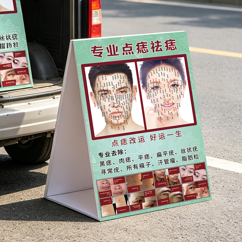 Mole Removal Poster Beauty Salon Male and Female Facial Mole Removal Pictures Facial Blemish Removal Fortune-Enhancing Facial Features Billboard Stand Sign
