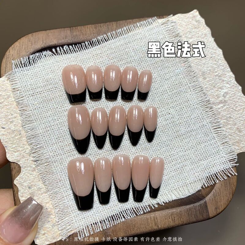 Black French Style - Pure Handmade European and American Style Simple New Black French High-End Nail Art Nail Patch Finished Product Black French Style - Pure Handmade European and American Style Simple New Black French High-End Nail Art Nail Patch Finished Product