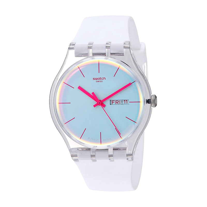Swatch Swiss Watch Day-Date Creative Quartz Men's and Women's Watch Suok713 Dazzling White Aurora