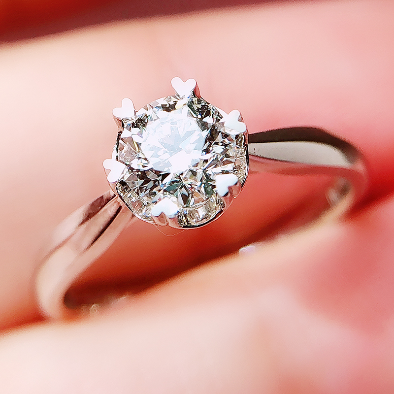 18K white gold straight arm snowflake diamond ring GIA 50 points six-claw diamond ring showing diamond flower ring engagement diamond ring