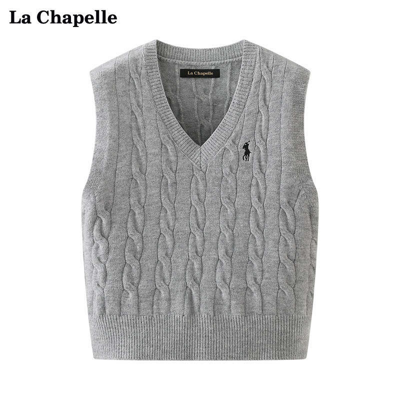 Lascielle La Chapelle autumn new V collar knit embroidered waistcoat for women's college wind-reduced vests-Taobao