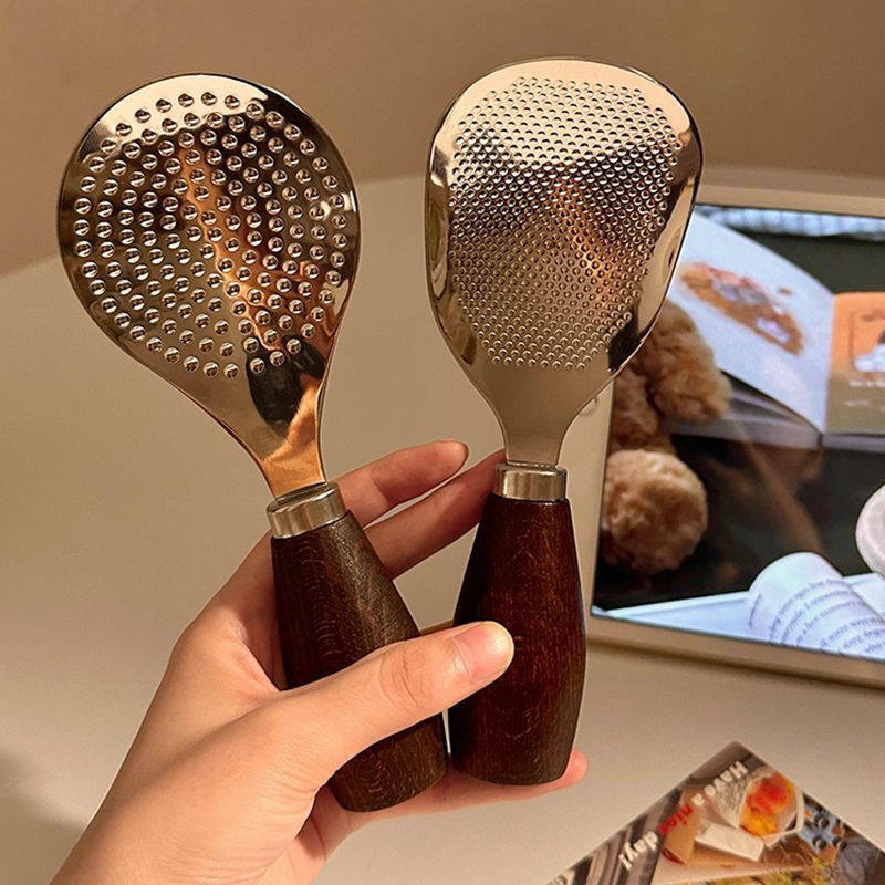 Solid Wood Handle Upright Rice Spoon for Home Use, Suitable for Rice Cookers, High-Temperature Resistant, Stainless Steel, Non-Stick Rice Spatula
