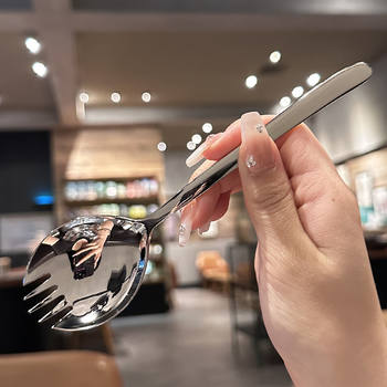 Spoon and fork integrated watermelon spoon dual-purpose toothed spoon thickened salad spoon