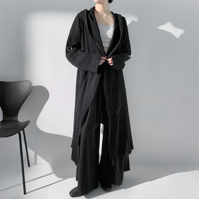 Yamamoto-Style Hooded Mid-Length Linen Thin Cape for Men and Women, Loose and Relaxed with Drape, Suitable for Spring and Summer Yamamoto-Style Hooded Mid-Length Linen Thin Cape for Men and Women, Loose and Relaxed with Drape, Suitable for Spring and Summer