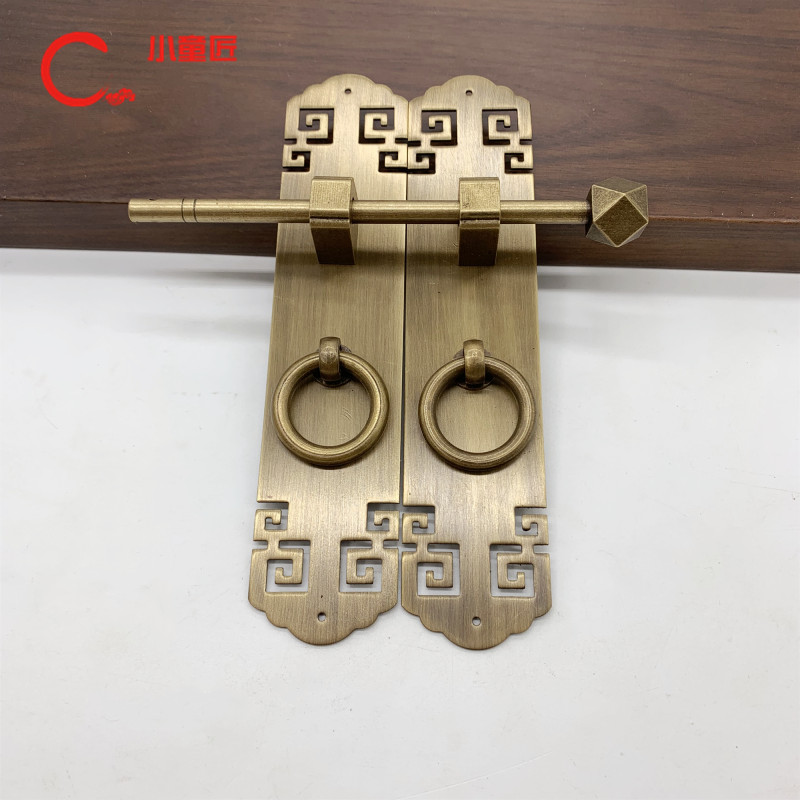 New Chinese antique pure copper wardrobe cabinet door handle double switch overall cabinet copper handle Chinese classical furniture shoe cabinet handle